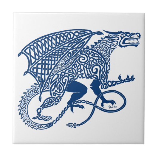 Knotwork Blue Dragon Tegeltje (Voorkant)