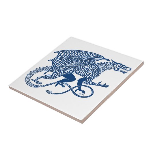 Knotwork Blue Dragon Tegeltje (Zijkant)