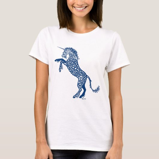 Knotwork Blue Unicorn T-shirt (Voorkant)