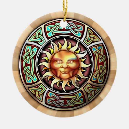 Knotwork Sun Pendant/Ornament Keramisch Ornament (Voorkant)