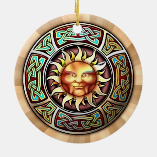 Knotwork Sun Pendant/Ornament Keramisch Ornament (Achterkant)
