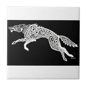Knotwork Wolf, White on Black Tegeltje