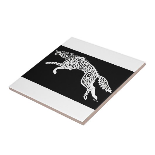 Knotwork Wolf, White on Black Tegeltje (Zijkant)