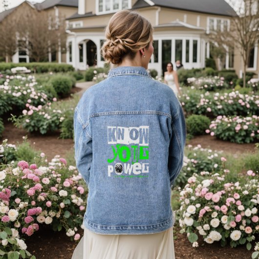 Know Your Power Dames Denim Jasje: Empowerment Jacket (Huwelijk Achterkant)