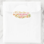 Know your worth ronde sticker (Tas)