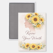 Know Your Worth Sunflower Affirmation Magnet (Voorkant / Achterkant)