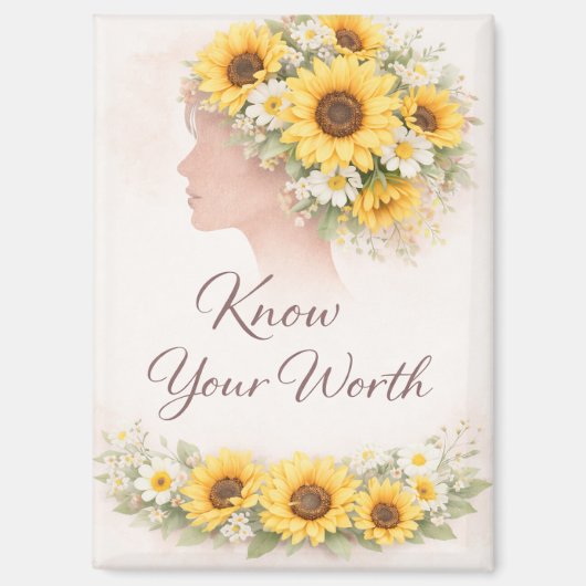 Know Your Worth Sunflower Affirmation Magnet (Voorkant)