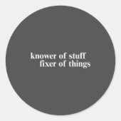 Knower Of Stuff Fixer Of Things Funny Handyman Dad Ronde Sticker (Voorkant)