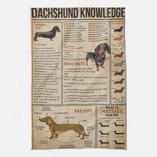 Knowledge Dachshund Wiener Dog Theedoek (Verticaal)