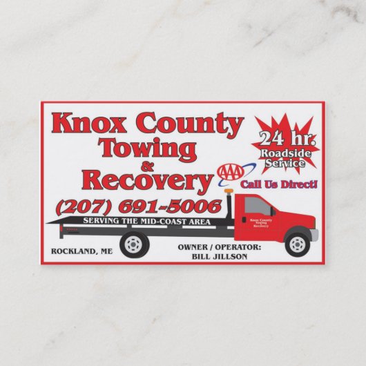 Knox County Towing AAA Visitekaartje (Voorkant)