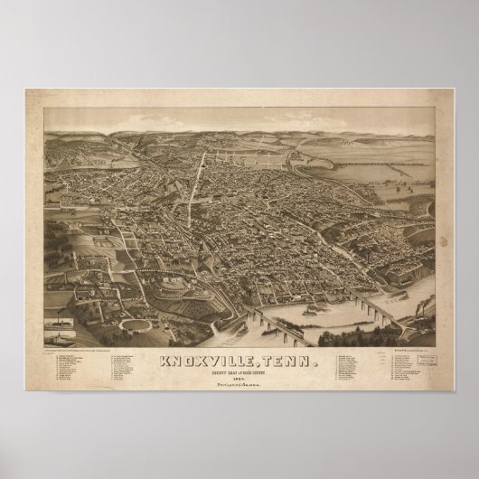 Knoxville Tennessee 1886 Antiek Panorama Poster (Voorkant)