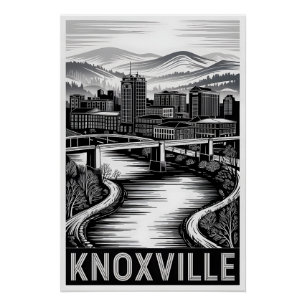Knoxville Tennessee Silhouet Zwart Wit Houtsnede Perfect Poster