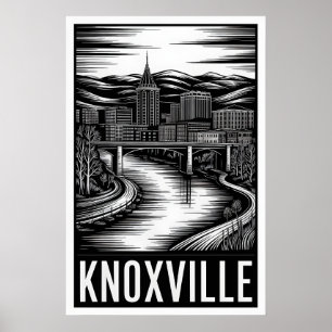 Knoxville Tennessee Silhouet Zwart Wit Houtsnede Poster