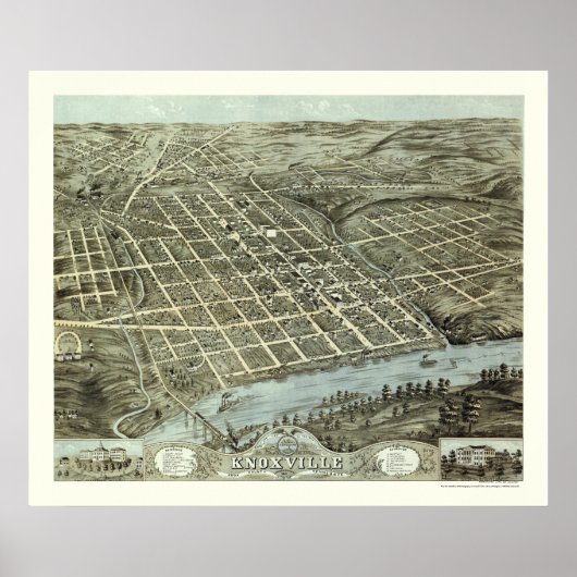 Knoxville, TN Panoramic Map - 1871 Poster (Voorkant)