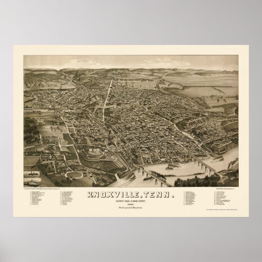 Knoxville, TN Panoramic Map - 1886 Poster (Voorkant)