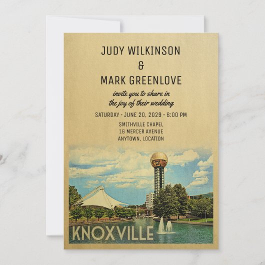 Knoxville Wedding Invitation Tennessee Kaart (Voorkant)