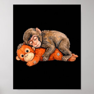 Knuffel aap knuffel cute baby aap met pluche poster