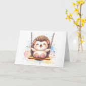 Knuffel Baby Egel Fantasievolle Waterverf Blanko Kaart (Gele Bloem)