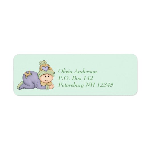 Knuffel Baby Jongen - Groene & Paarse Baby Shower  Etiket (Voorkant)