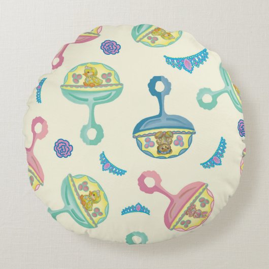 Knuffel Baby Speelgoed Rammel Rond Kussen (Voorkant)