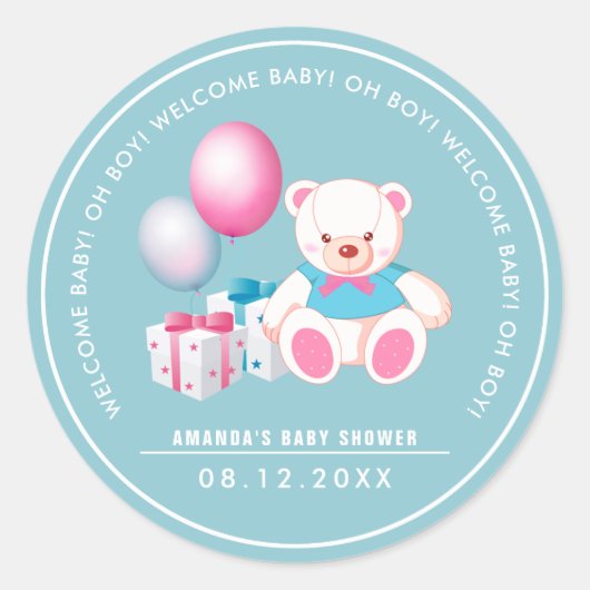 Knuffel Beer | Baby Boy Baby shower Favor Stickers (Voorkant)