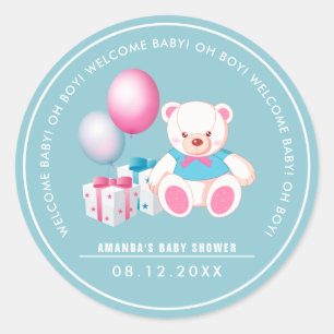 Knuffel Beer   Baby Boy Baby shower Favor Stickers