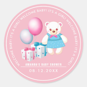 Knuffel Beer Baby Meisje Baby shower Favor Stick Ronde Sticker