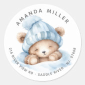 Knuffel Beer Baby Shower Adreslabel Ronde Sticker (Voorkant)