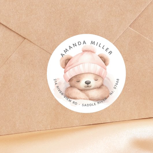 Knuffel Beer Baby Shower Adreslabel Ronde Sticker