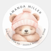 Knuffel Beer Baby Shower Adreslabel Ronde Sticker (Voorkant)
