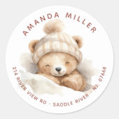 Knuffel Beer Baby Shower Adreslabel Ronde Sticker (Voorkant)