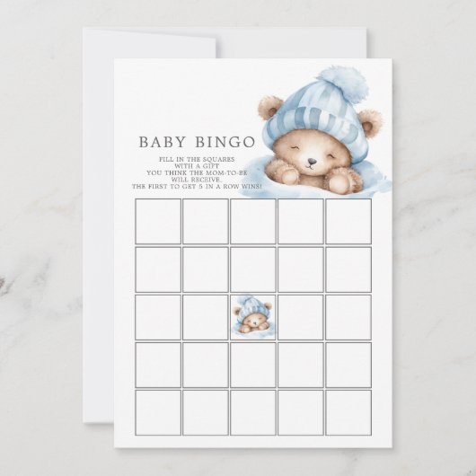 Knuffel Beer Baby Shower Bingo Spel Kaart (Voorkant)