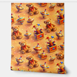 Knuffel beer en draaiende tol patroon warm vint behang