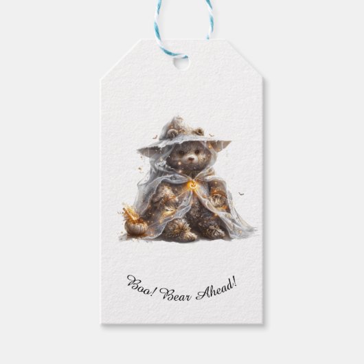 Knuffel Beer. Ghost. TRICK OR TREAT Cadeaulabel (Voorkant)