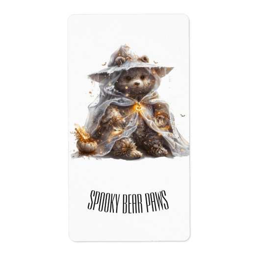 Knuffel Beer. Ghost. TRICK OR TREAT Etiket (Voorkant)