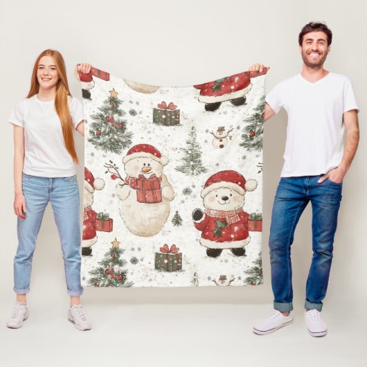 Knuffel Beer & Kerstman op Witte Achtergrond (2) Fleece Deken (In situ)