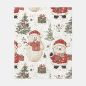 Knuffel Beer & Kerstman op Witte Achtergrond (2) Fleece Deken (Voorkant)