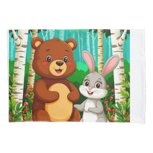🐻🐰 Knuffel Beer & Konijn Bos Vriendschap Kussensloop (Voorkant)