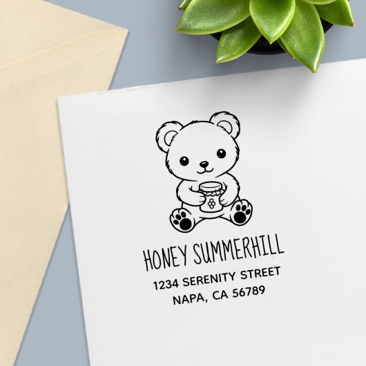 Knuffel Beer met Honingpot Adres Zelfinktende Stempel