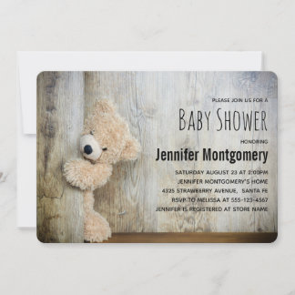 Knuffel Beer op Rustieke Houten Achtergrond Baby S Kaart
