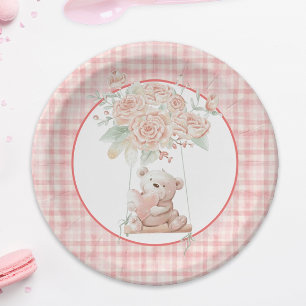 Knuffel Beer Roze Geruite Papieren Bord