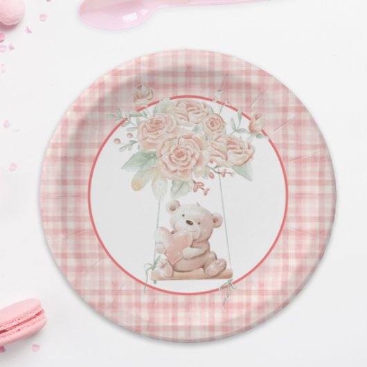 Knuffel Beer Roze Geruite Papieren Bord