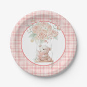 Knuffel Beer Roze Geruite Papieren Bord (Voorkant)