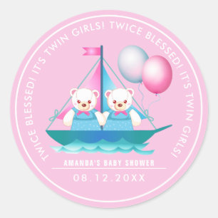 Knuffel Beer   Twin Girl Baby shower Ronde Sticker