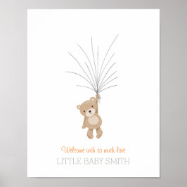 Knuffel beer voor babyshower gastboek oranje poster