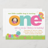 Knuffel Bug 1e verjaardag uitnodiging 5x7 fotokaar (Voorkant / Achterkant)