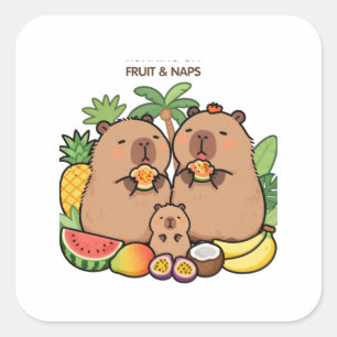Knuffel Capybara Fruit & Slaap Sticker Gelukkige