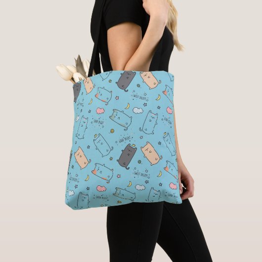 Knuffel & Cozy Slaperige Kat Droompatroon Tote Bag (Dichtbij)