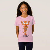 knuffel? Cute Oranje Cartoon Cat met socket aap T-shirt (Voorkant volledig)
