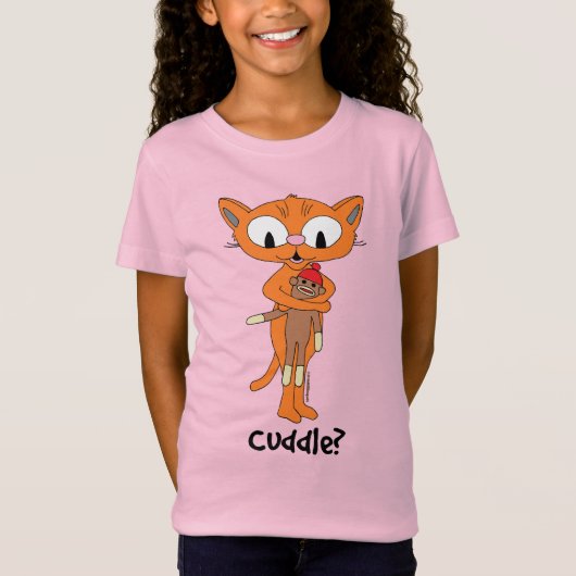 knuffel? Cute Oranje Cartoon Cat met socket aap T-shirt (Voorkant)